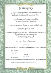 Certyfikat biegłości Consultrix - Laboratorium